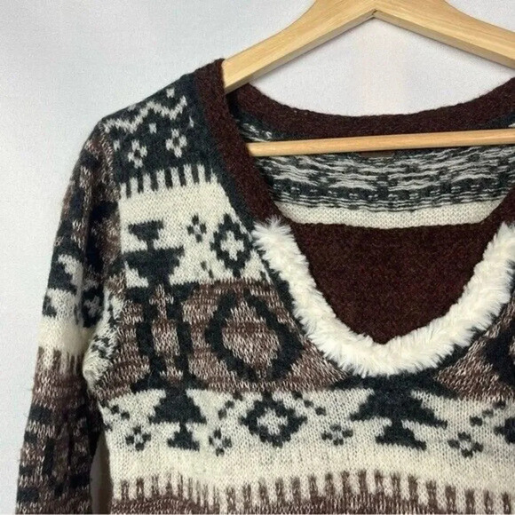Free People Cabin Fever Fair Isle Wool Pullover Tunic Sweater M - Picture 4 of 4
